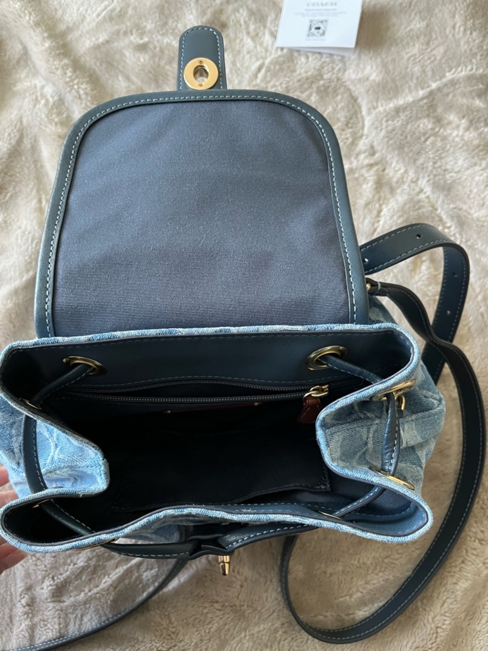 Coach Light Blue Denim Signature Mini Backpack with Gold Hardware - Picture 4 of 5